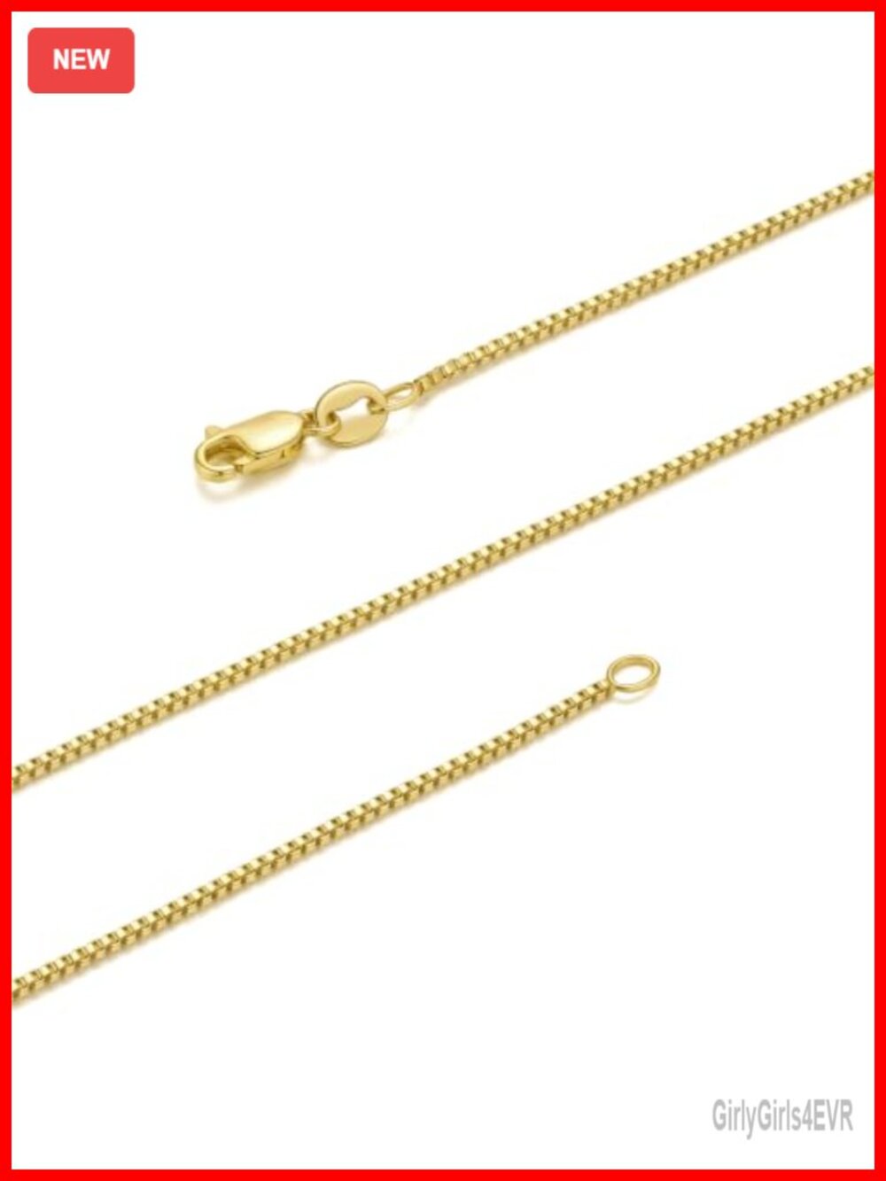 14K Gold Plated Box Chain Necklace Women 1.1mm 18in Lobster Clasp